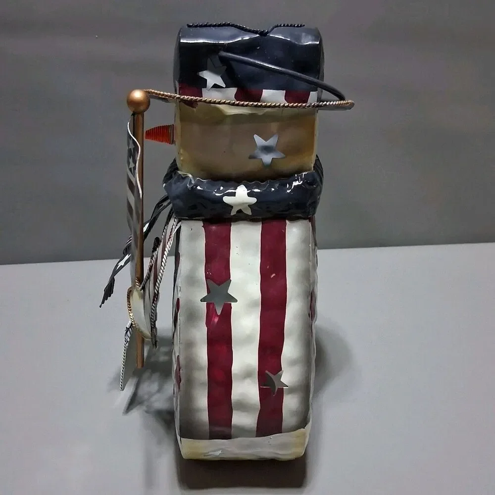 Home Interiors Patriotic Metal Snowman Votive Candle Holder – Holiday Tin Latern